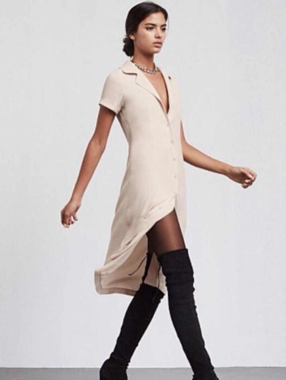 Reformation Button Front Light Khaki Dress